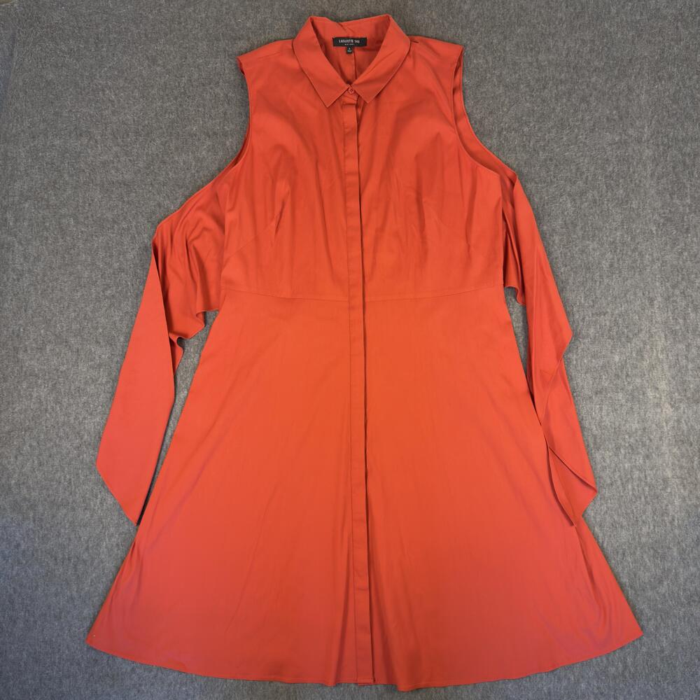 Lafayette 148 New York Dress Womens Large Orange Sleeveless Layered Shirt Midi